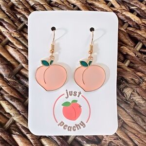 "Just Peachy!" New Handmade Gold-Tone Peach Dangle Earrings (1.75" L x 0.9" W)
